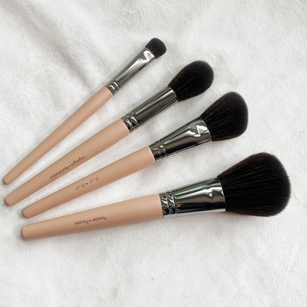 Pink Matte Wood handle 4Pcs Makeup brushes Set