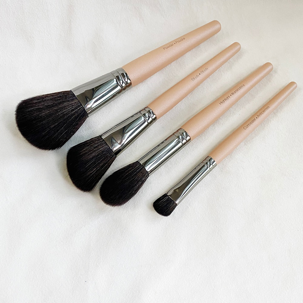 Pink Matte Wood handle 4Pcs Makeup brushes Set