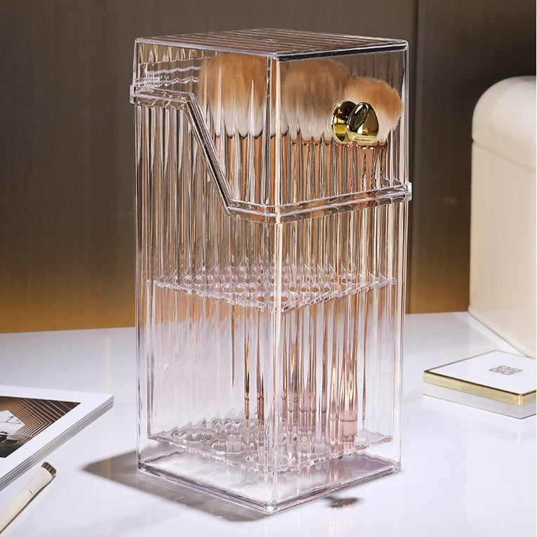 Clear Makeup Organizer with Lid, Pearls, and Lipstick Storage for Vanity