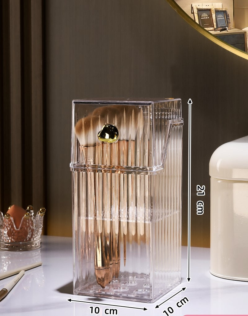 Clear Makeup Organizer with Lid, Pearls, and Lipstick Storage for Vanity