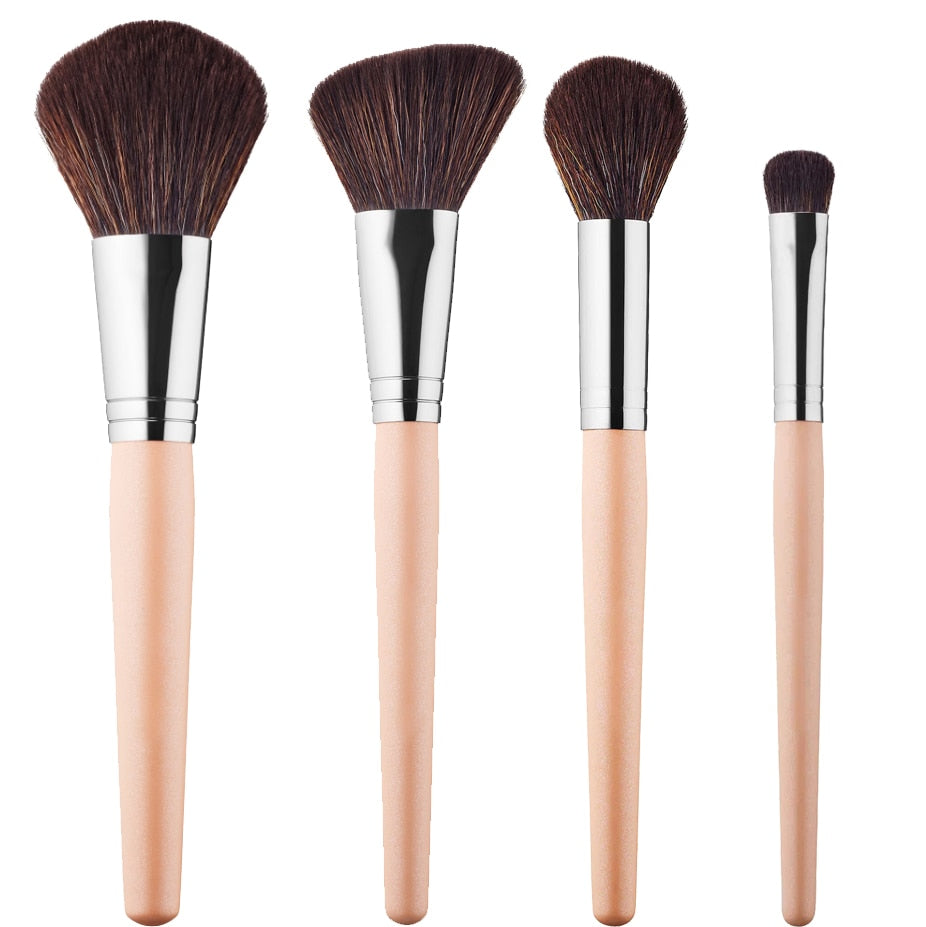 Pink Matte Wood handle 4Pcs Makeup brushes Set